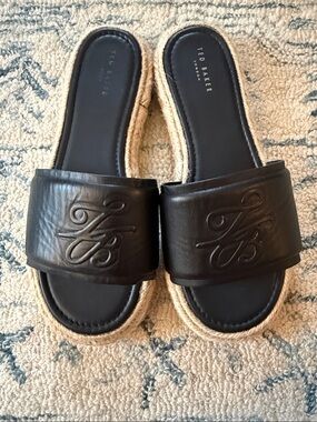Ted Baker Black Leather Espadrille Slide Sandals